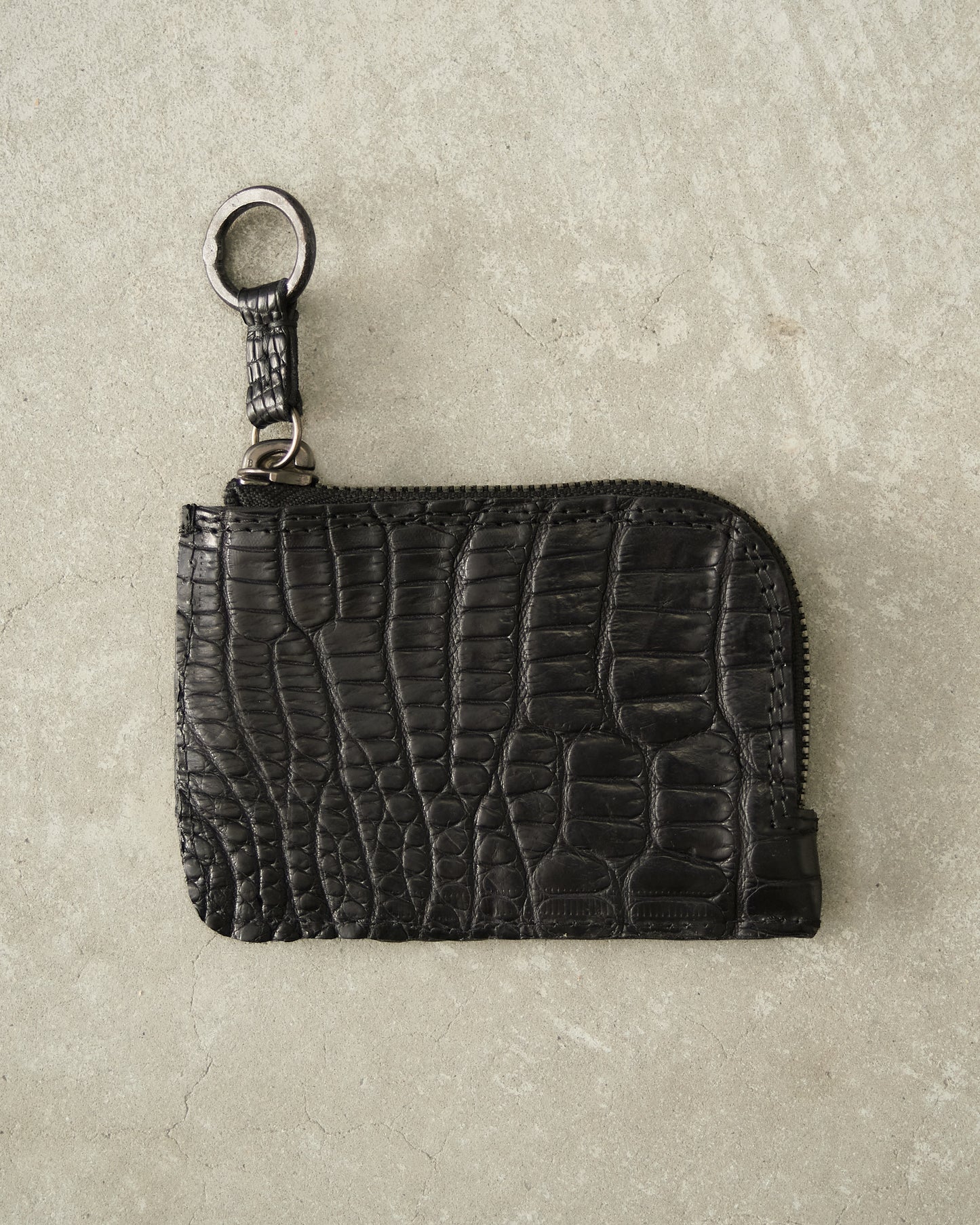 Black Croc Small Zip Wallet