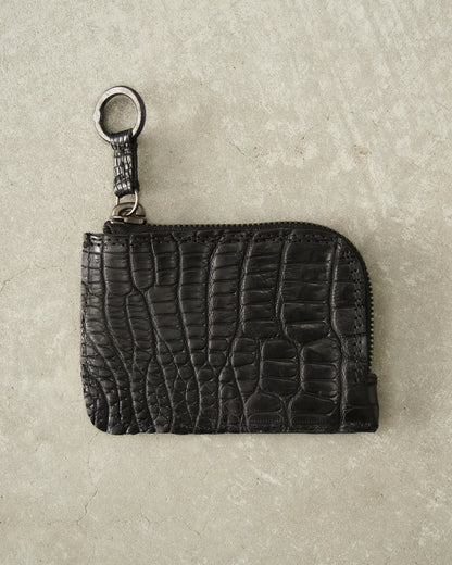 Black Croc Small Zip Wallet