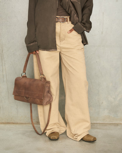Light Brown Leather Shoulder M Bag