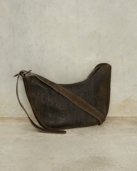 Graphite Reverse Leather Serpent Bag