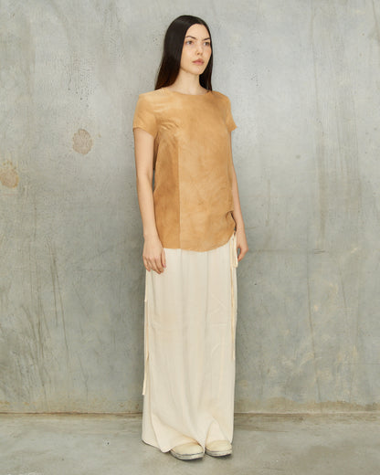 Uma Wang Tan Silk Frayed Top