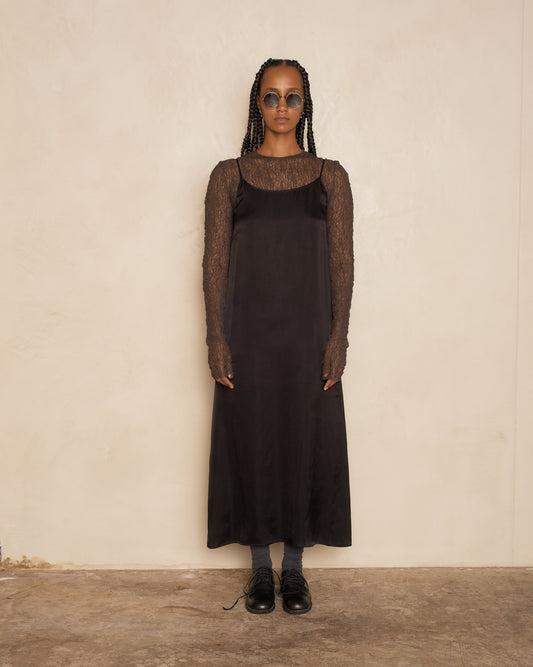 Black Satin Anaya Dress