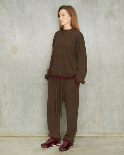 Brown Red Trim Long Pants