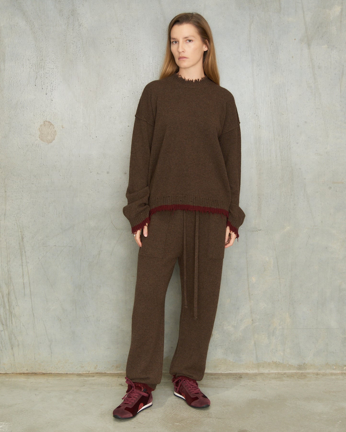 Brown Red Trim Long Pants