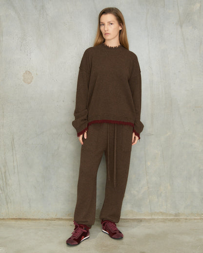 Brown Red Trim Long Pants