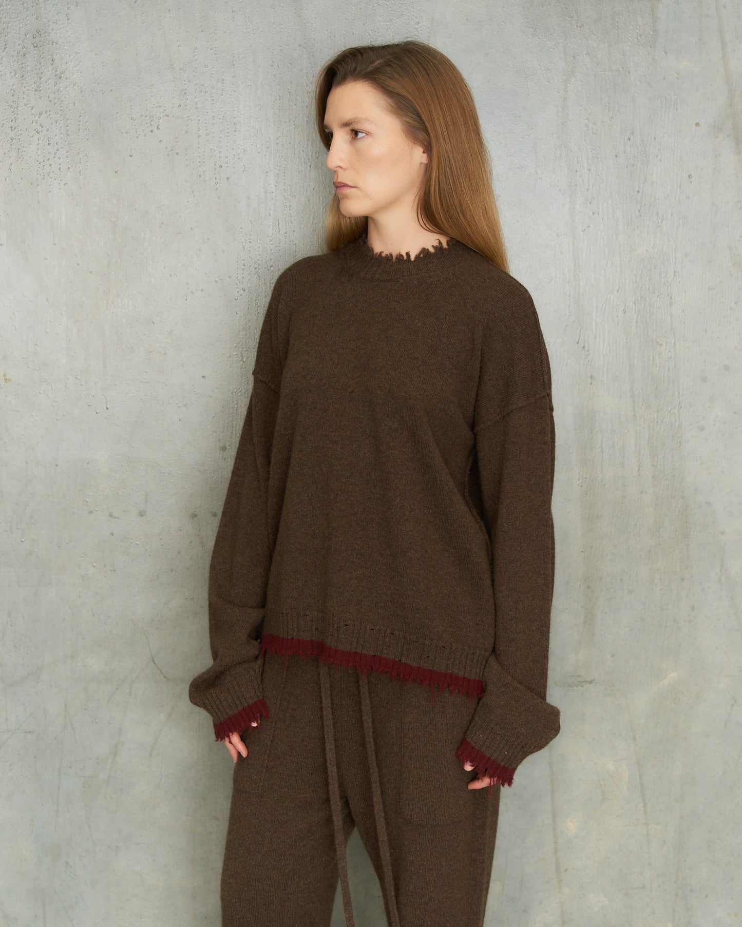 Brown Red Trim Sweater