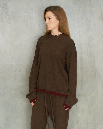 Brown Red Trim Sweater