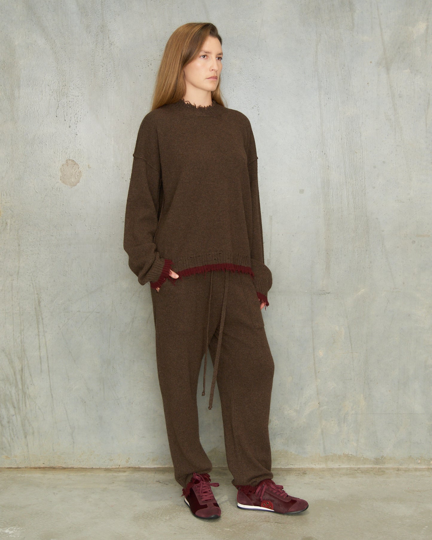 Brown Red Trim Sweater