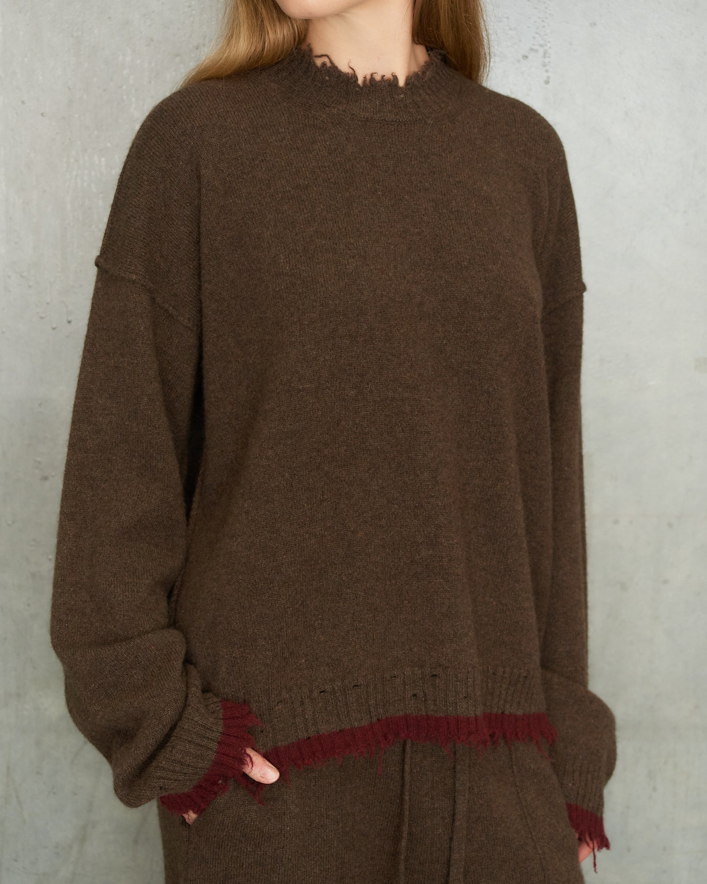 Brown Red Trim Sweater
