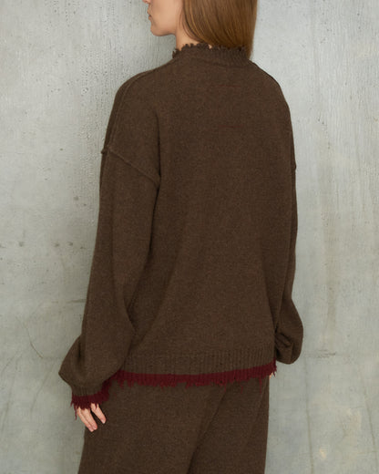 Brown Red Trim Sweater