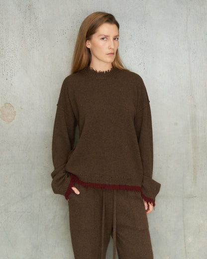 Brown Red Trim Sweater