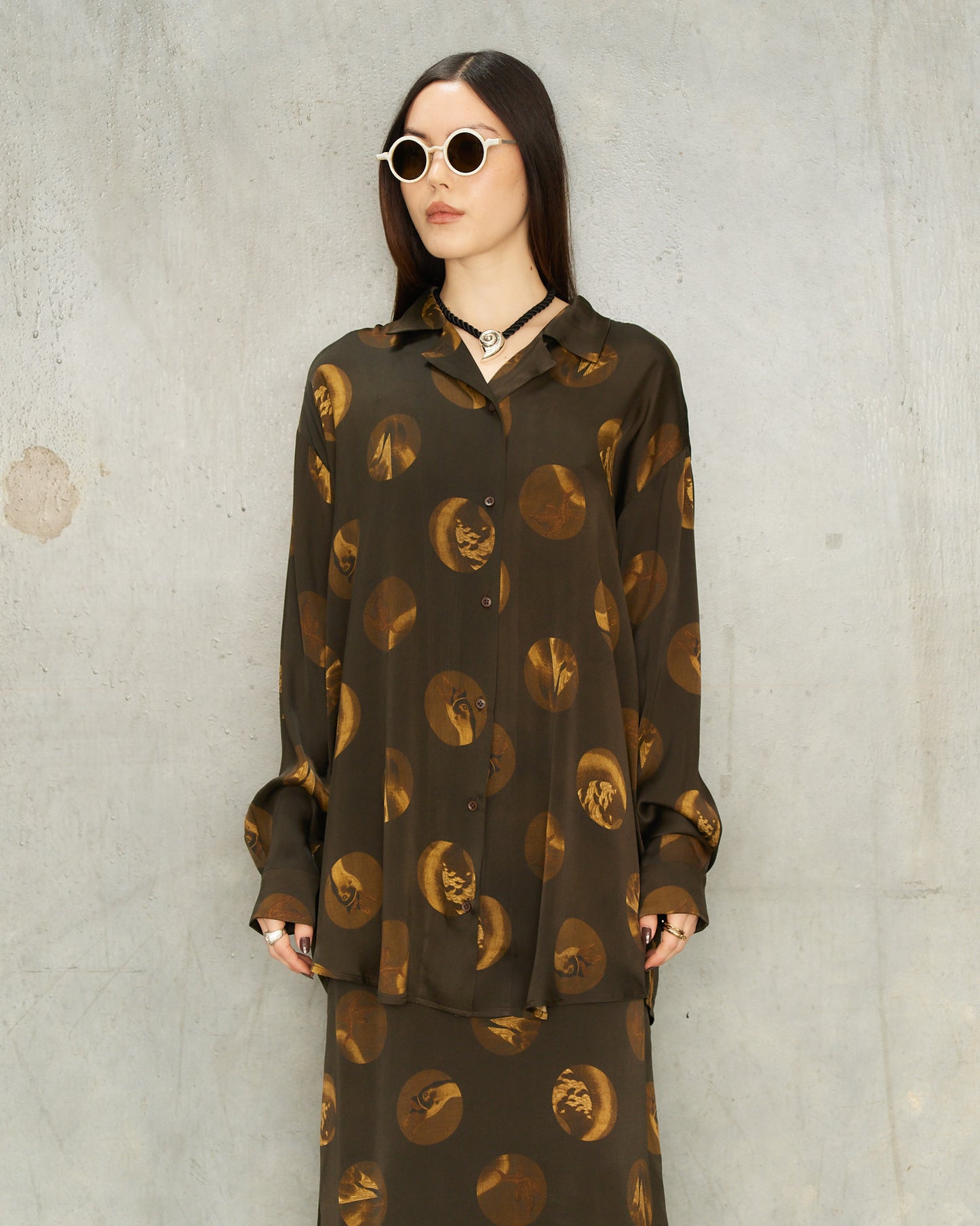 Brown Spot Silk Tyesha Shirt