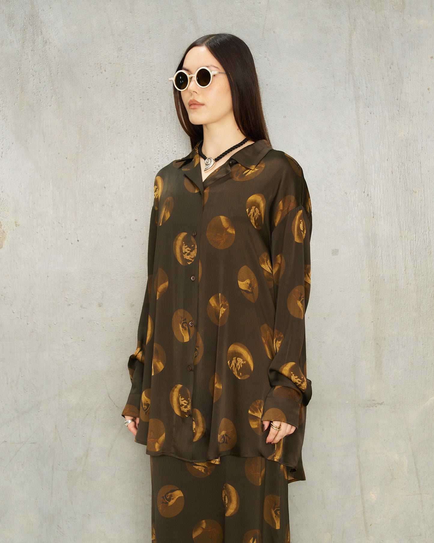 Brown Spot Silk Tyesha Shirt