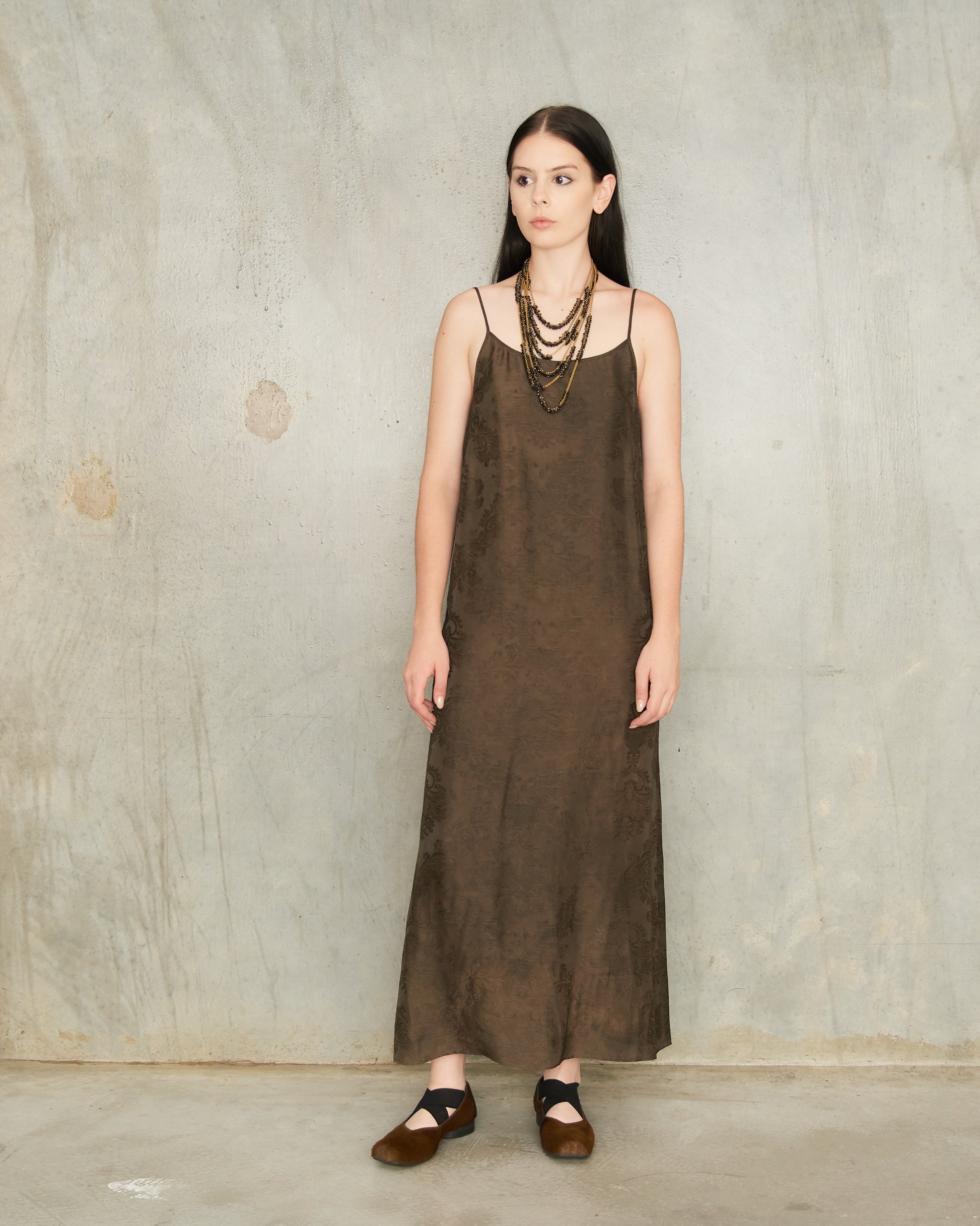 Uma Wang Dark Brown Floral Anaya Dress UW5082 - DILETTANTE Dilettante Uma Wang Dark Brown Floral Anaya Dress UW5082 - DILETTANTE Dilettante