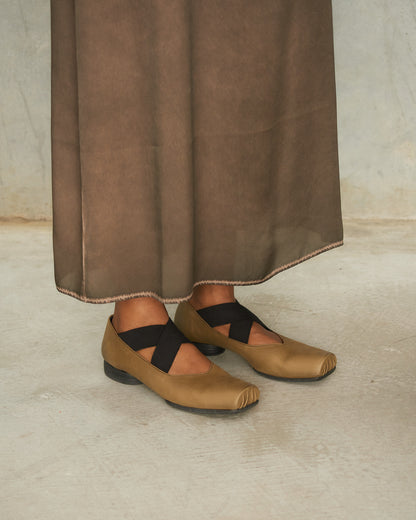 Dark Olive Leather Ballet Shoes