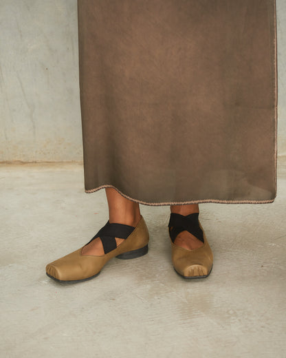 Dark Olive Leather Ballet Shoes