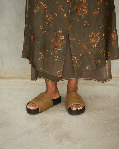 Dark Olive Leather Slides