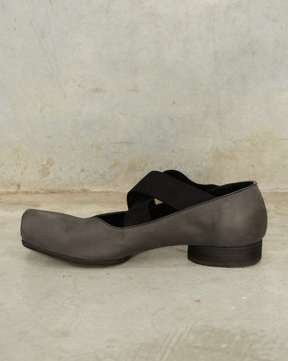 Black Grey Leather Ballet Shoes