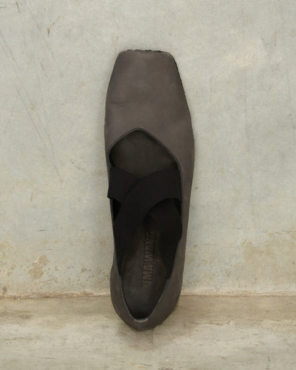 Black Grey Leather Ballet Shoes