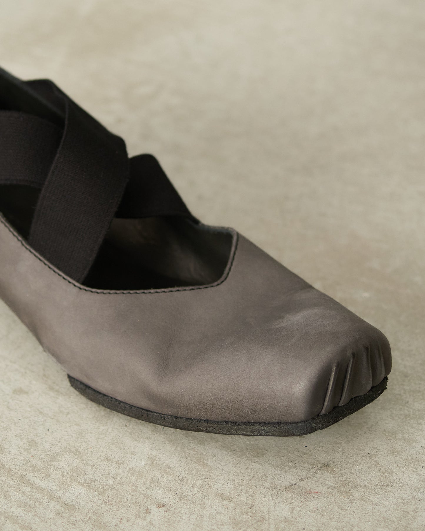 Black Grey Leather Ballet Shoes