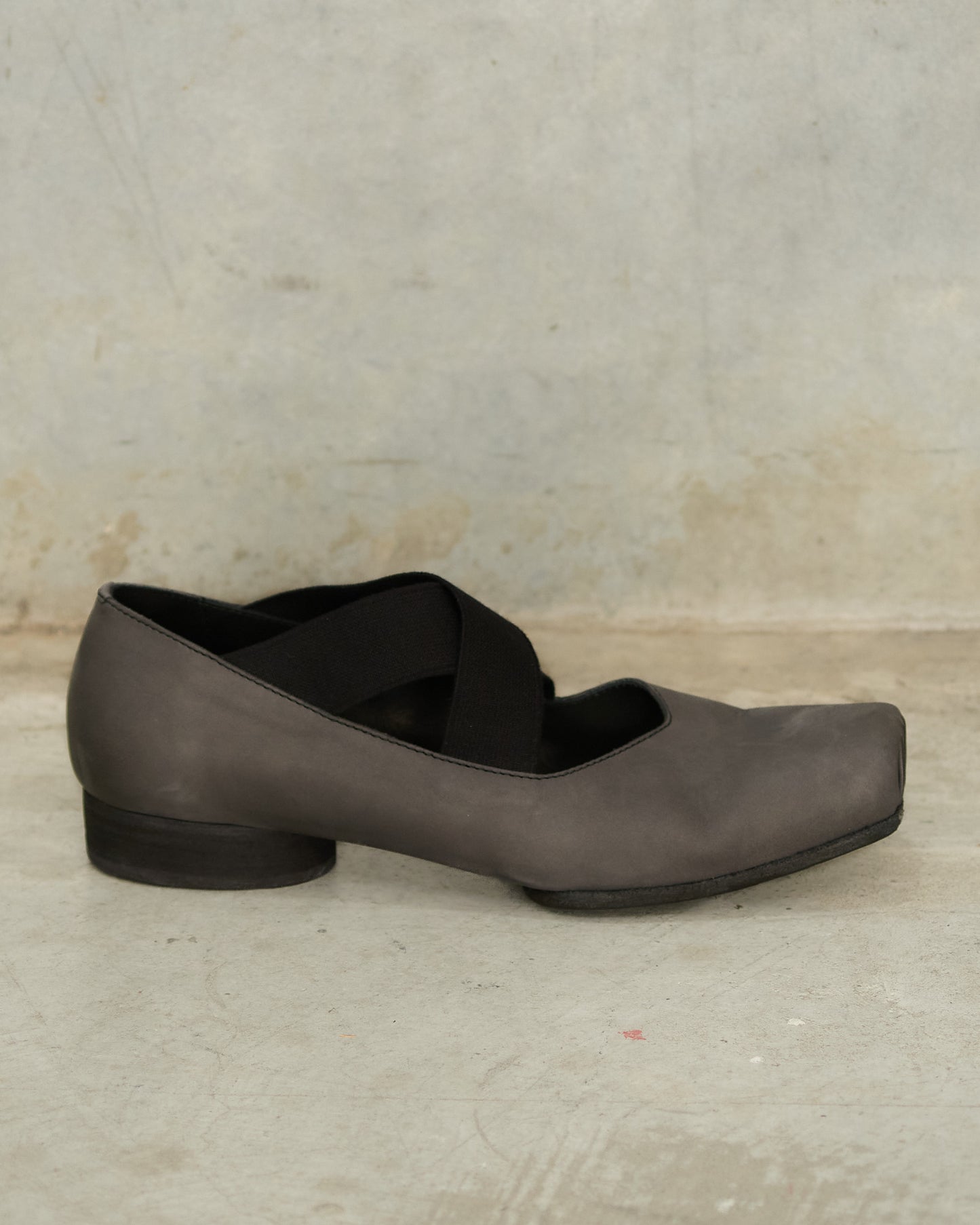 Black Grey Leather Ballet Shoes