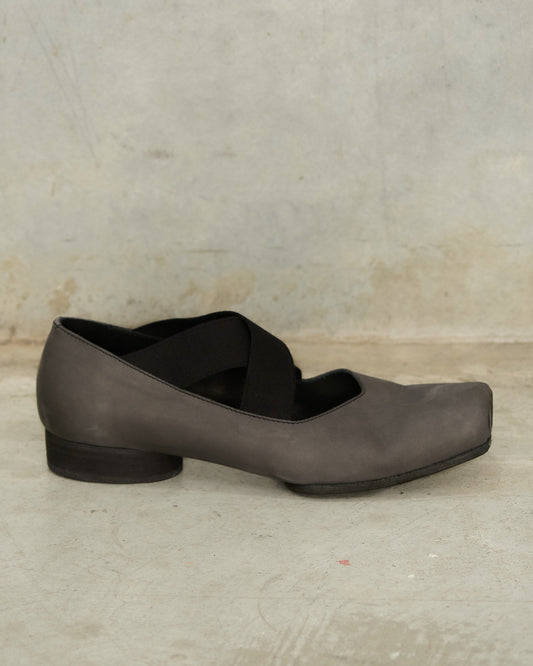 Black Grey Leather Ballet Shoes