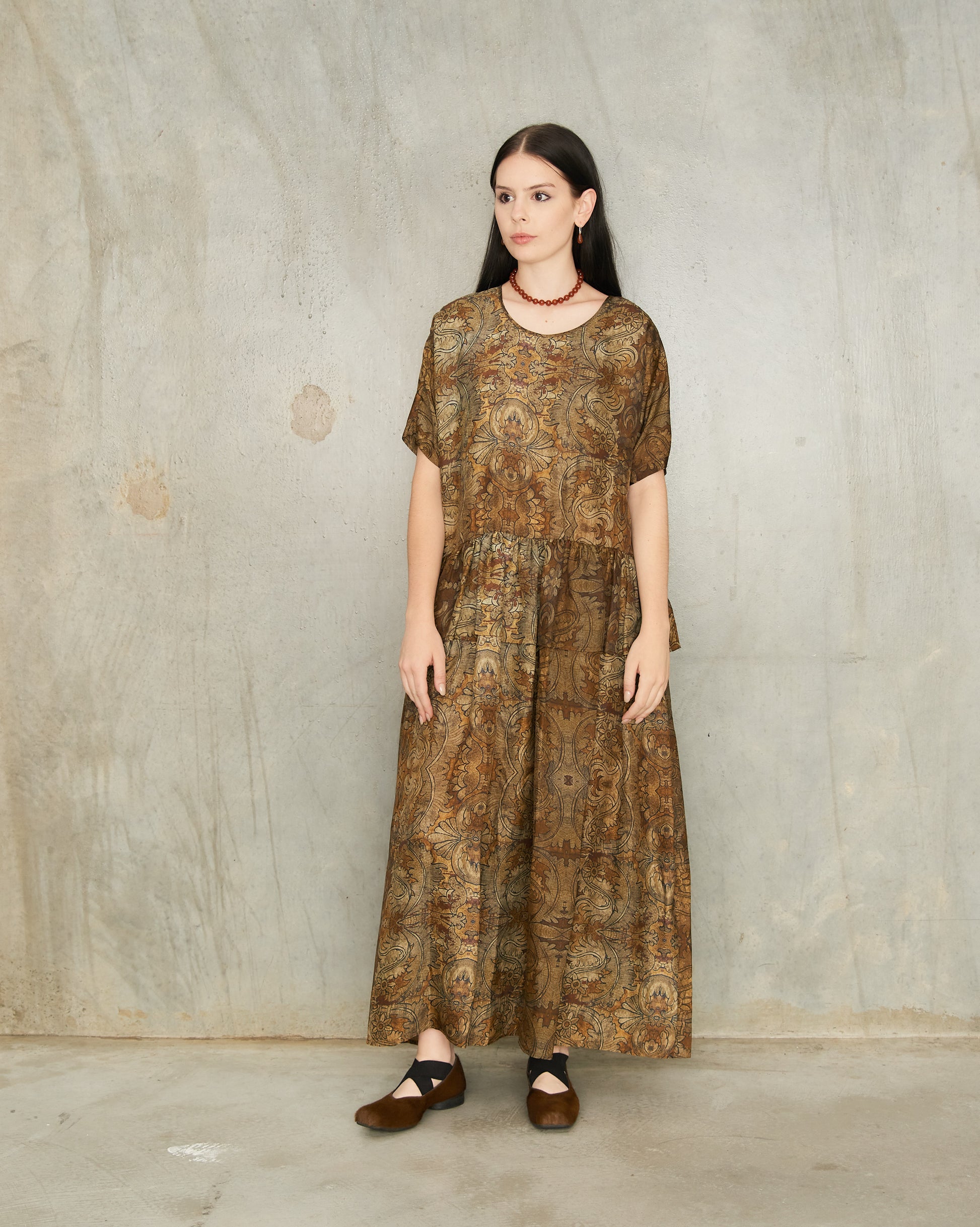 uma wang dress UMA WANG Aspen Draped Voluminous Dress in color Dark Brown