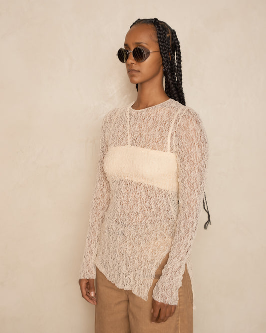 Off White Long Sleeve Lace Top
