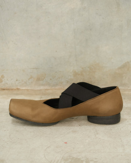 Dark Olive Leather Ballet Shoes
