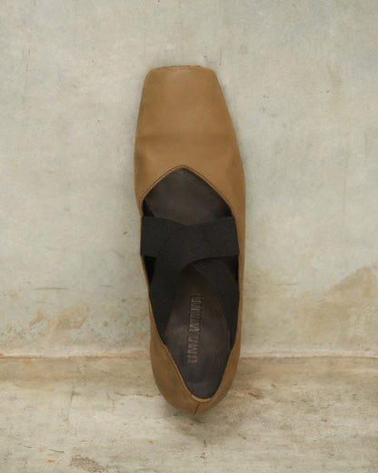Dark Olive Leather Ballet Shoes