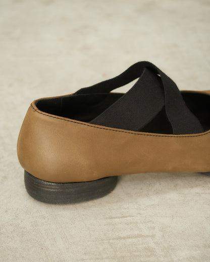 Dark Olive Leather Ballet Shoes