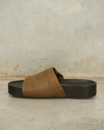 Dark Olive Leather Slides
