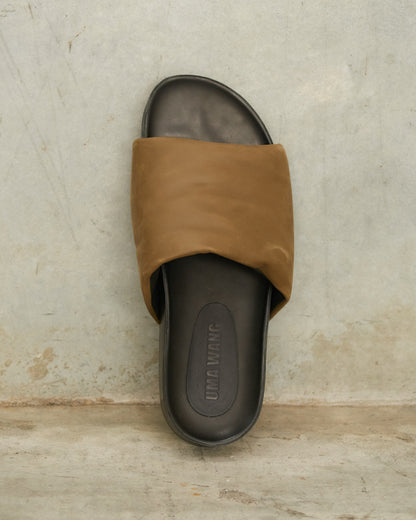 Dark Olive Leather Slides
