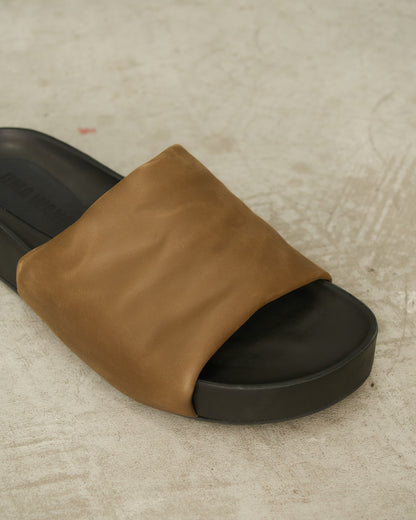 Dark Olive Leather Slides
