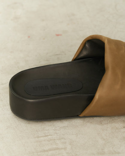 Dark Olive Leather Slides