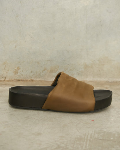 Dark Olive Leather Slides