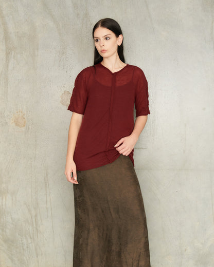 Red Twisted Seam Knit T-Shirt