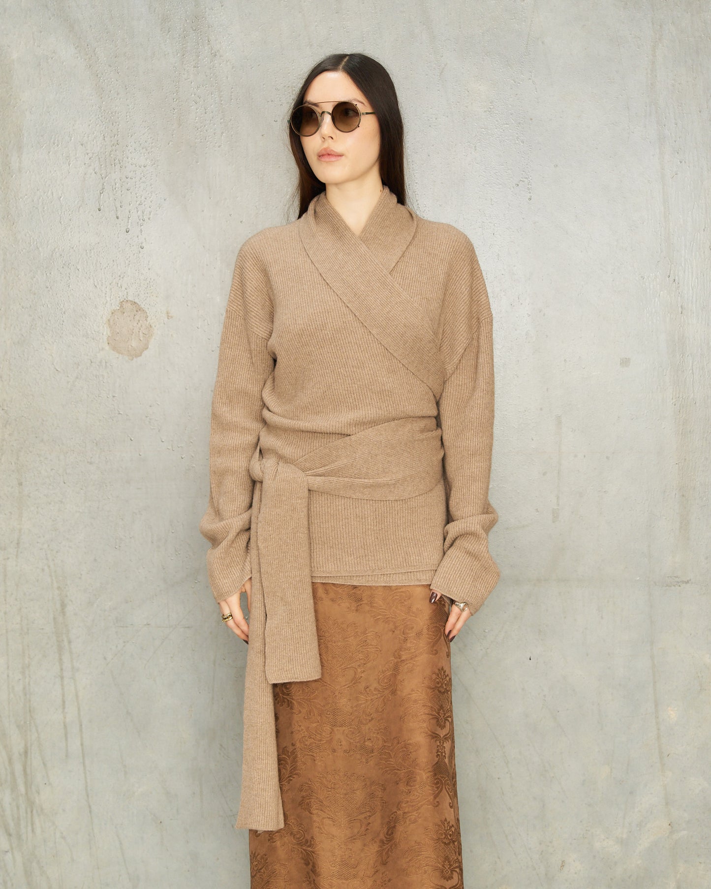 Tan Cashmere Wrap Cardigan