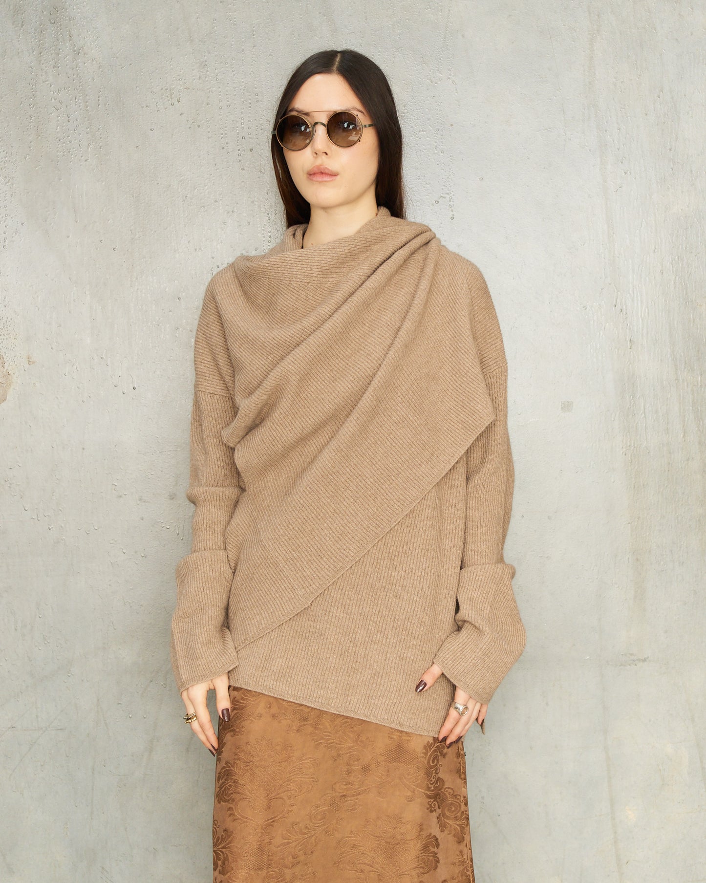 Tan Cashmere Wrap Cardigan