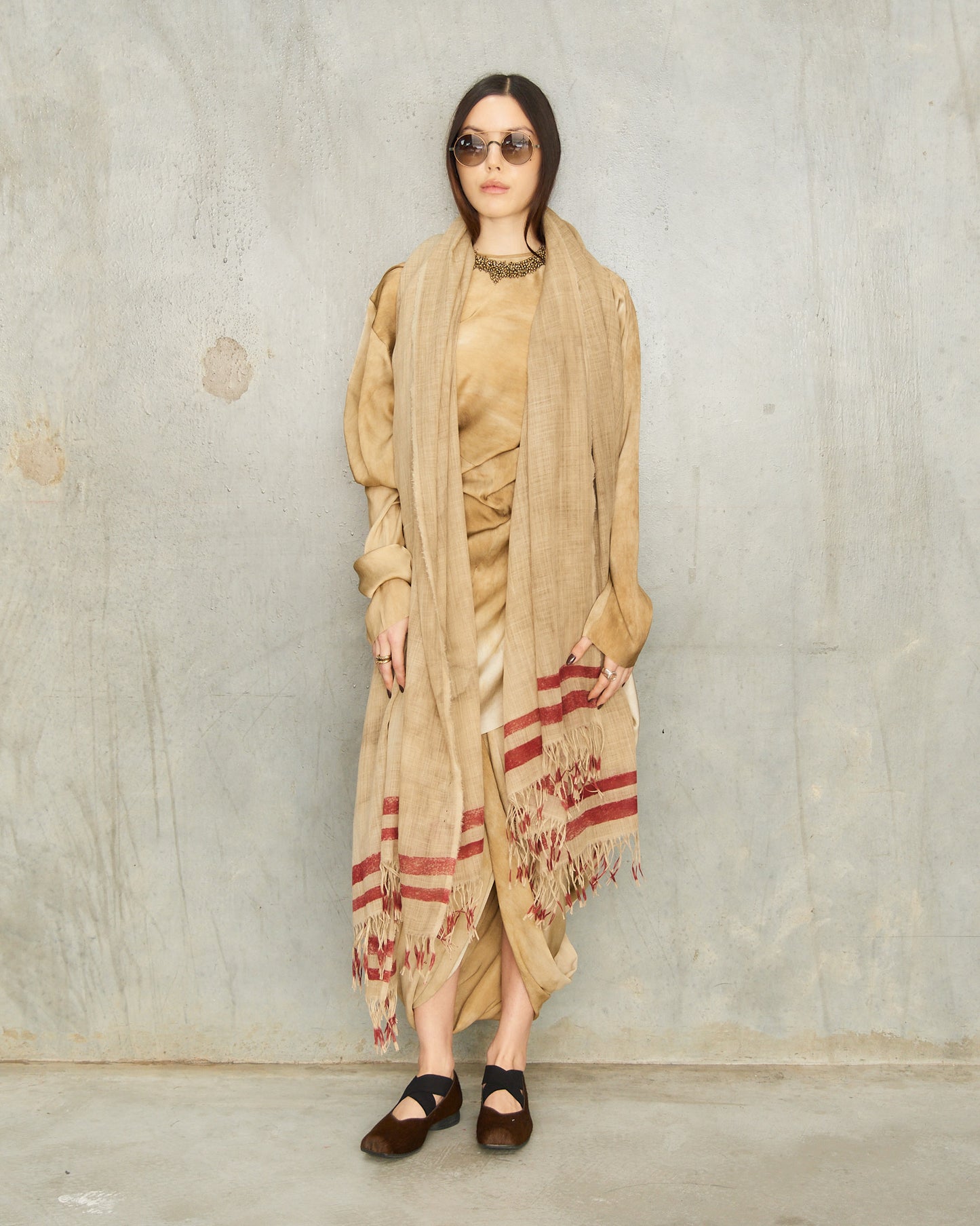 Tan Red Stripe Scarf