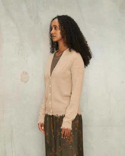 Tan Wool Trim Cardigan