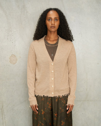 Tan Wool Trim Cardigan