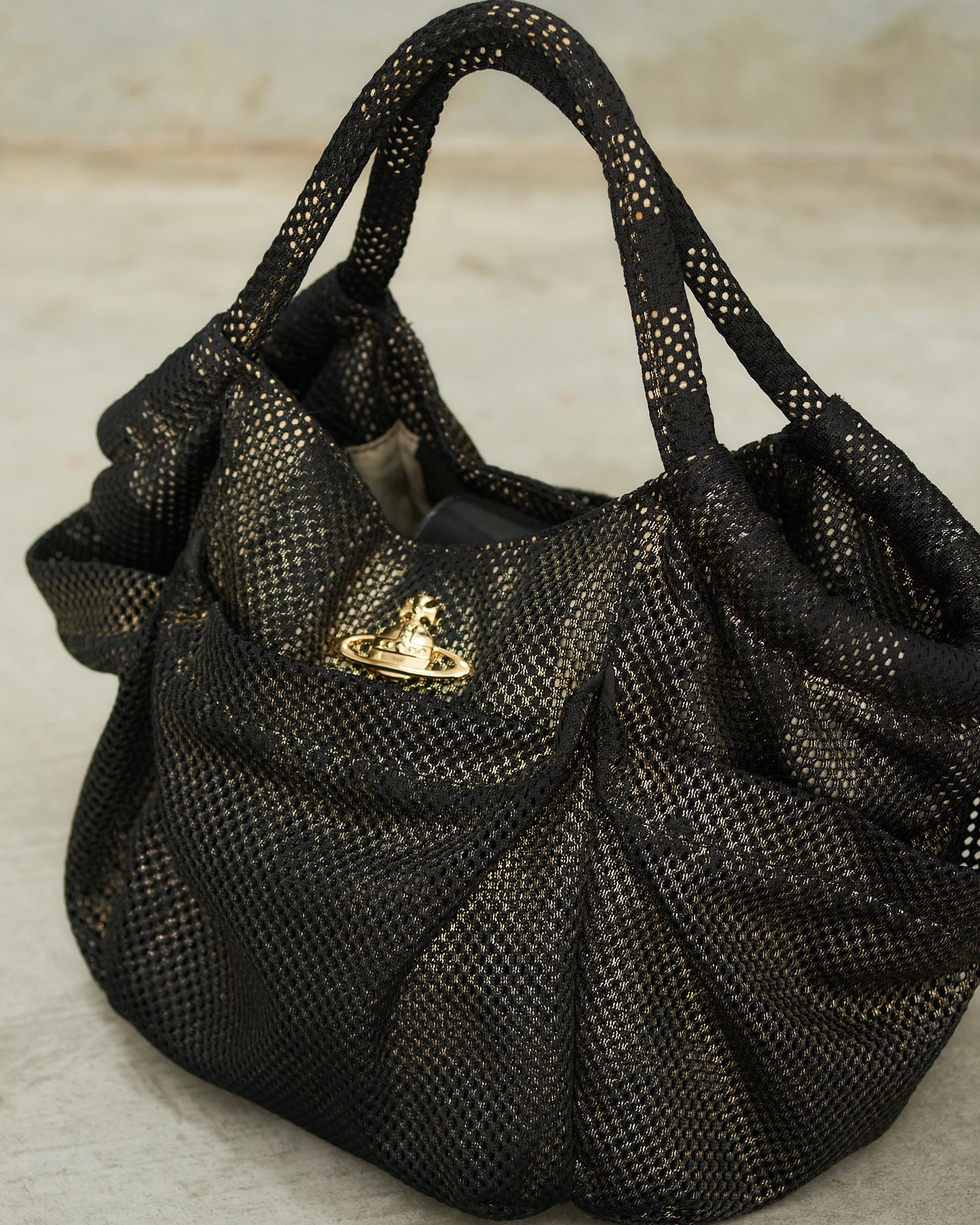 Vivienne Westwood Black Gold Thick Mesh Bag