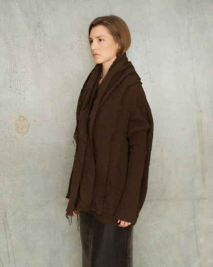 Y's FW2003 Brown Wool Deconstructed Knit Cardigan