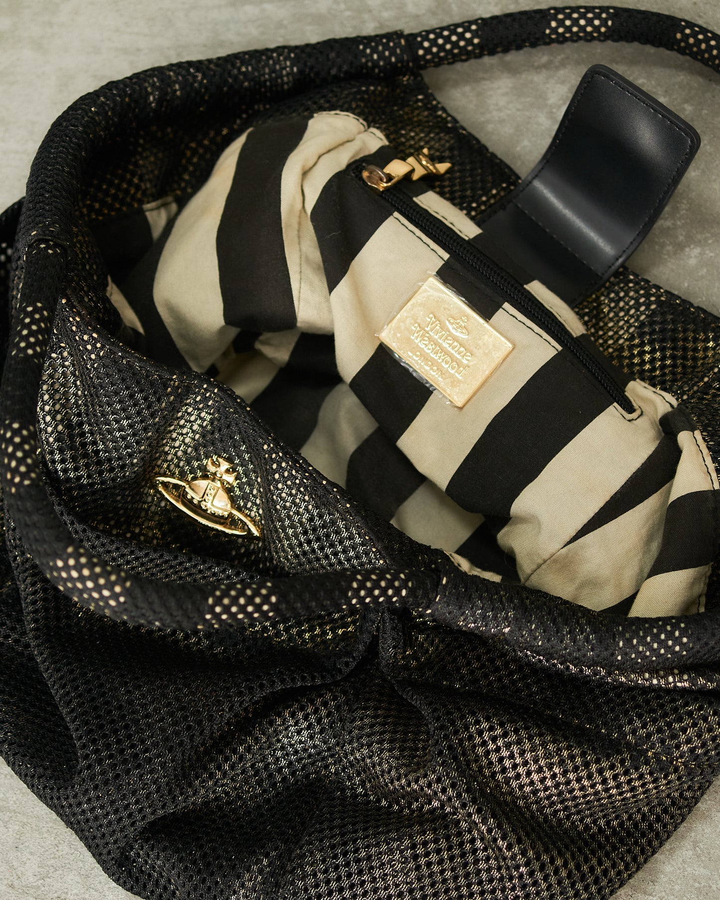 Vivienne Westwood Black Gold Thick Mesh Bag