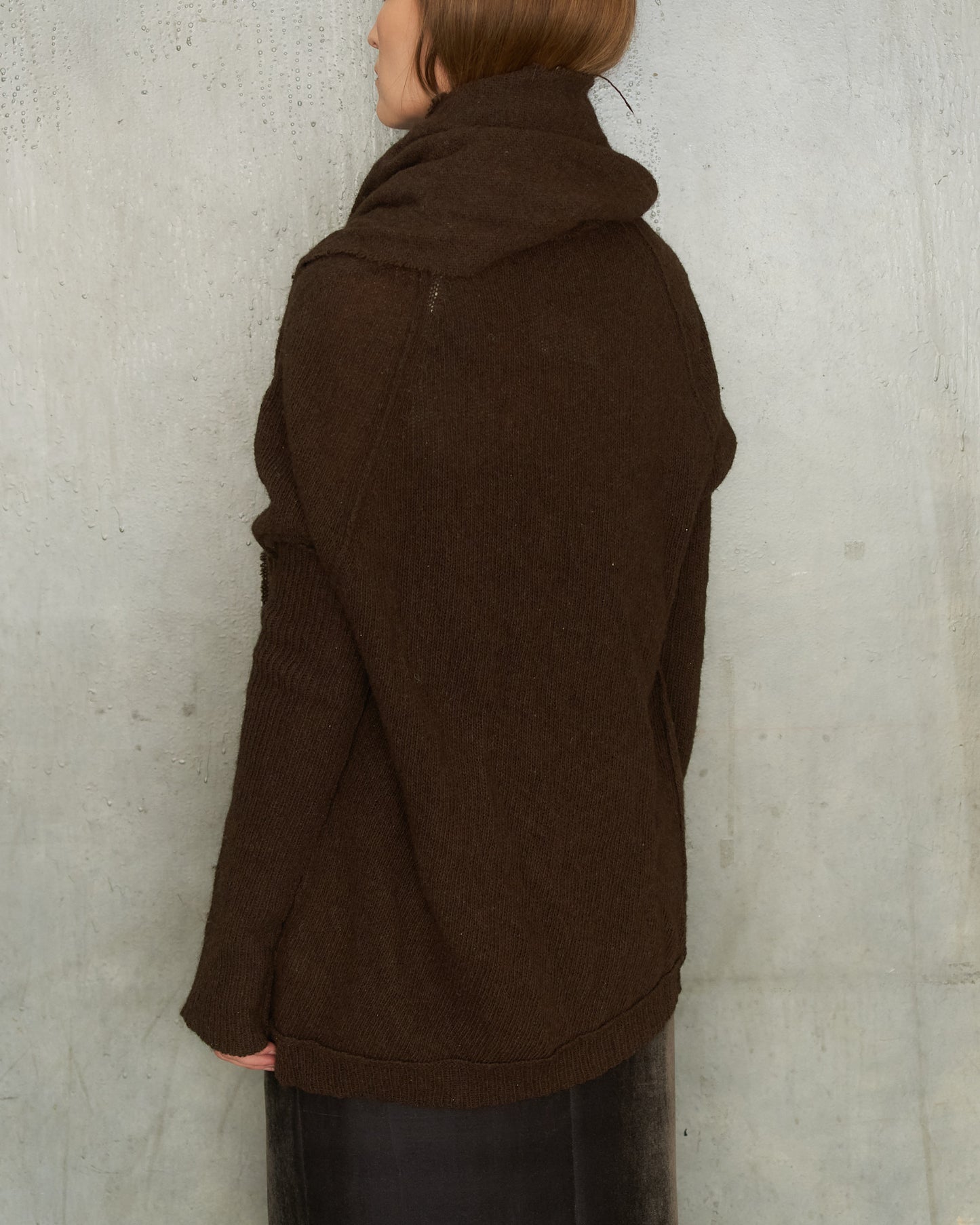 Y's FW2003 Brown Wool Deconstructed Knit Cardigan