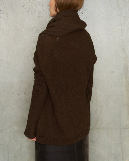 Y's FW2003 Brown Wool Deconstructed Knit Cardigan