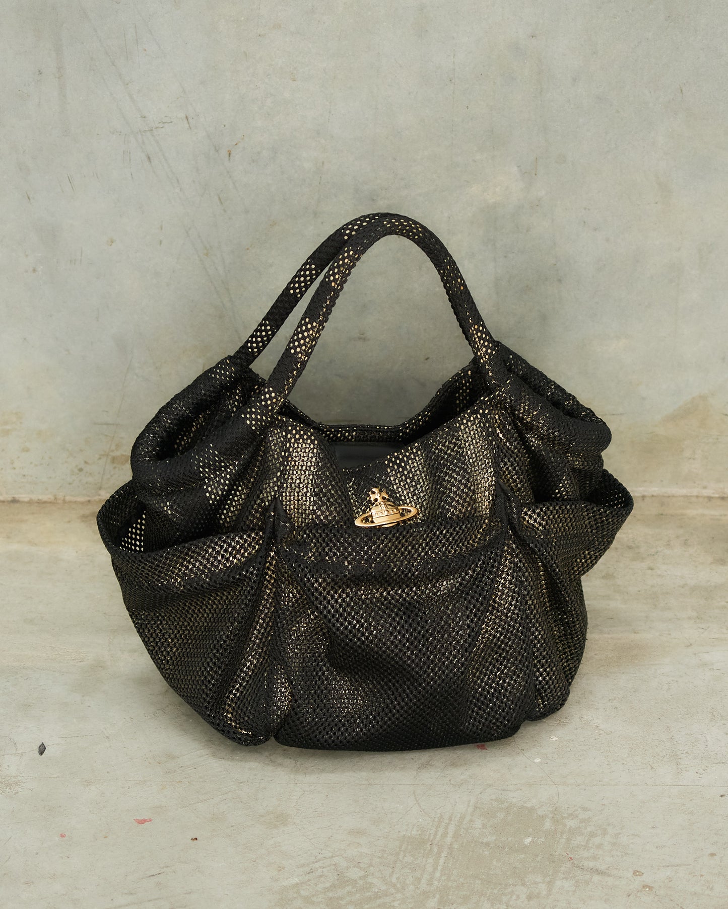 Vivienne Westwood Black Gold Thick Mesh Bag