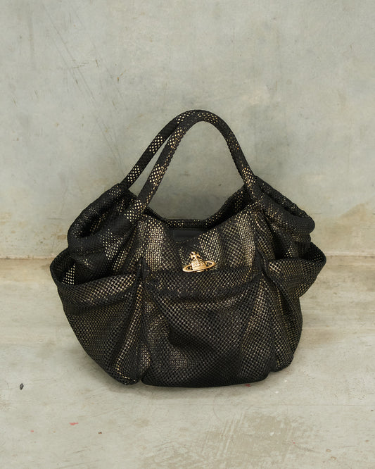 Vivienne Westwood Black Gold Thick Mesh Bag