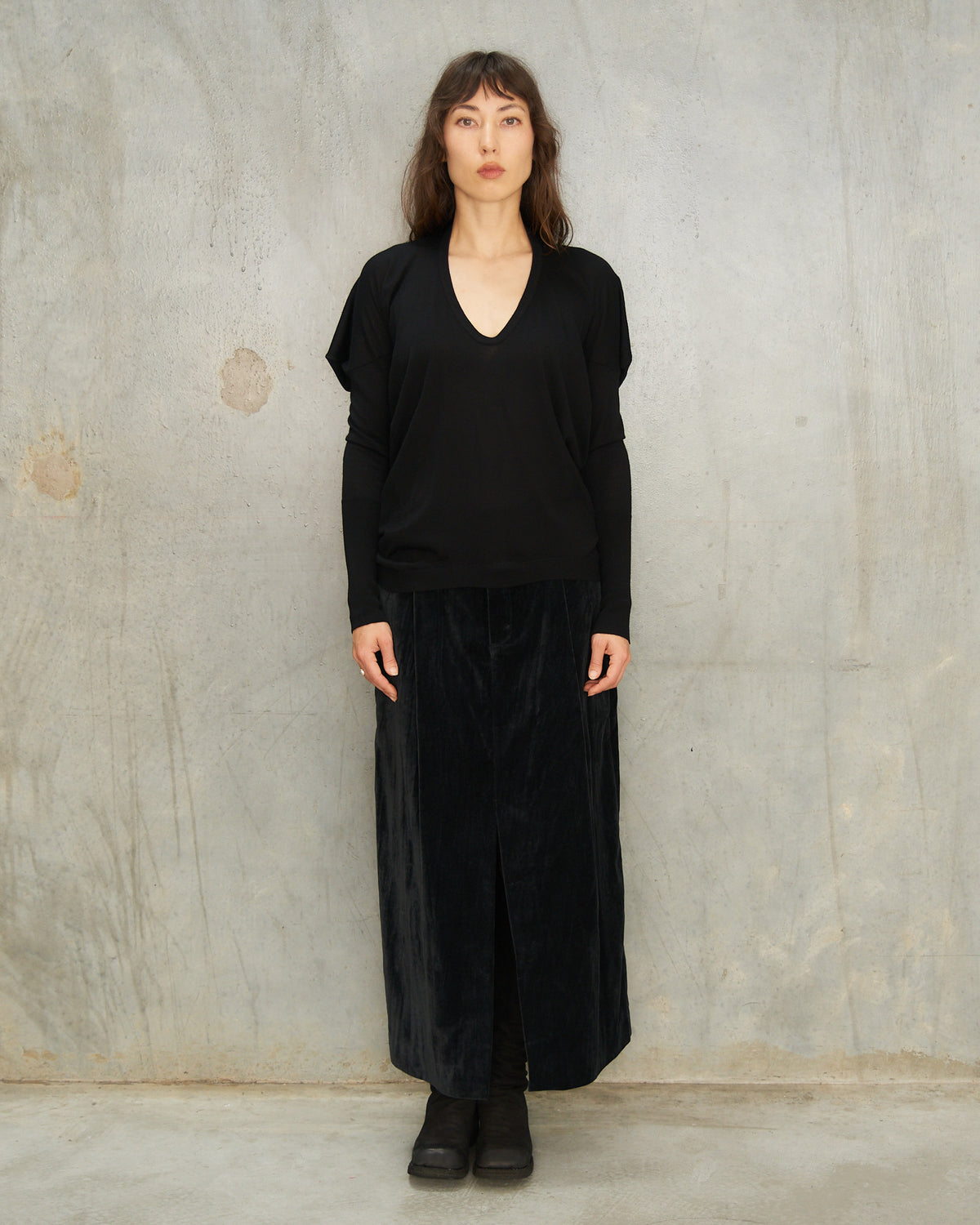Black Irati Split Front Skirt